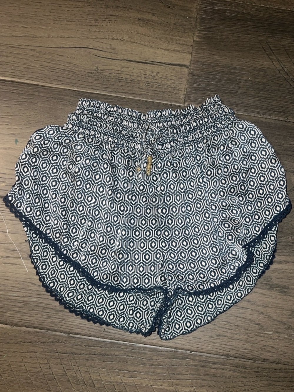 Women's Navy and White Geo-Print Elastic Waist Athletic Shorts